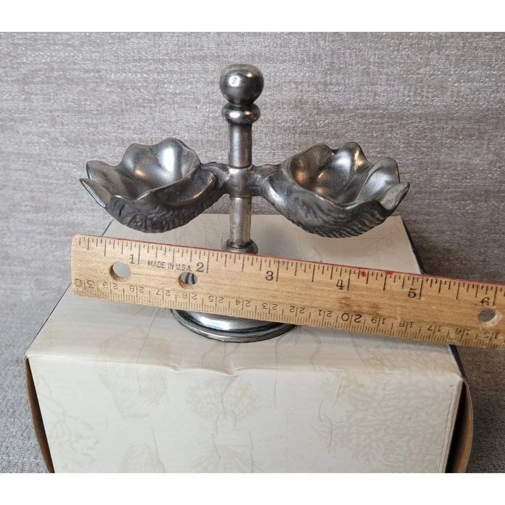 Pottery Barn Double Open Salt Cellar‎ Pepper Nautical Clam Shell Design w/ Box